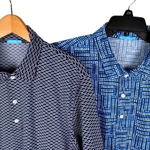 J.McLaughlin Polo Shirts Lot of 2 Mens Large Blue Geometric Wave Stretch